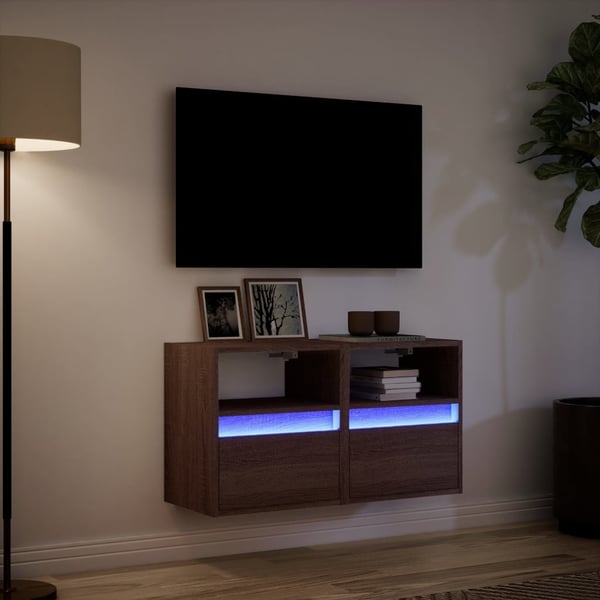 vidaXL Vegghengte TV-benker med LED 2 stk brun eik 41x31x45 cm