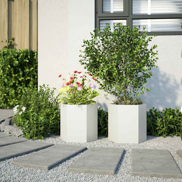 vidaXL Plantekasser 2 stk hvit sekskantet 46x40x45 cm stål