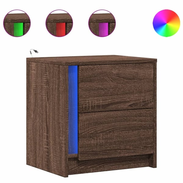 vidaXL Nattbord med LED 2 stk brun eik konstruert tre