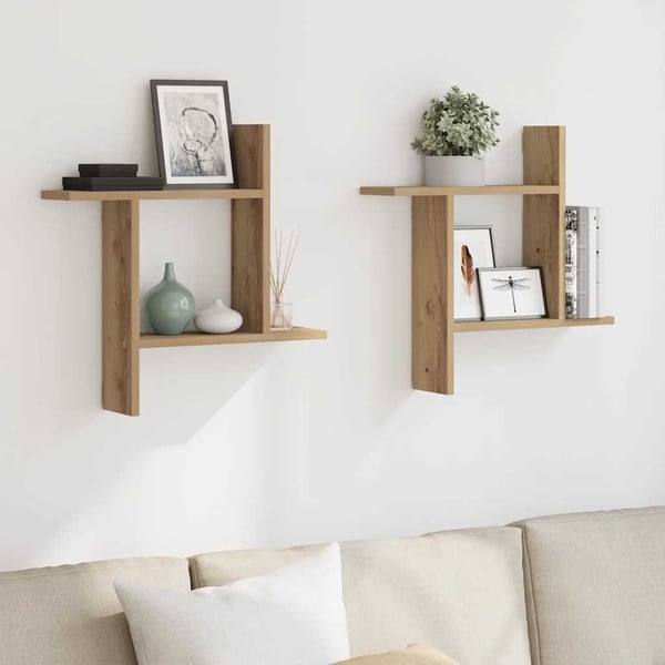 vidaXL Vegghyller 2 stk artisan eik 50x12x50 cm konstruert tre