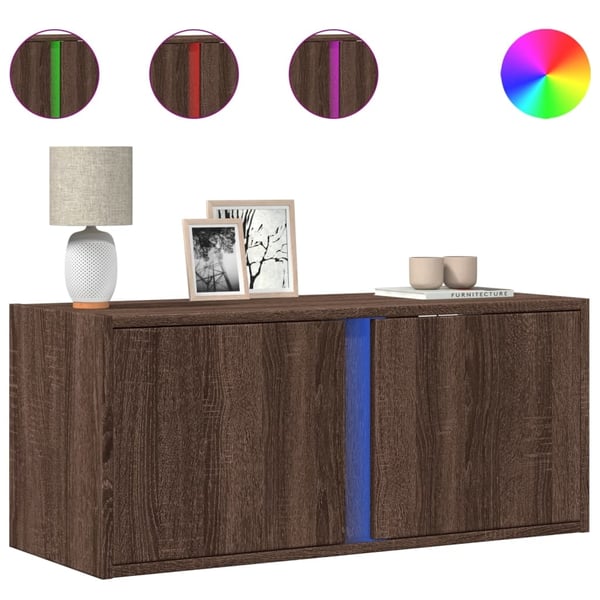 vidaXL Vegghengt TV-benk med LED brun eik 80x31x35 cm