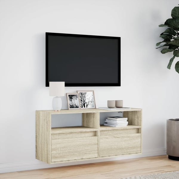 vidaXL væghængt tv-bord med LED-lys 100x31x45 cm sonoma-eg
