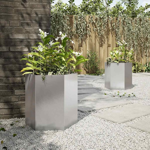 vidaXL Plantekasser 2 stk sekskantet 46x40x45 cm rustfritt stål