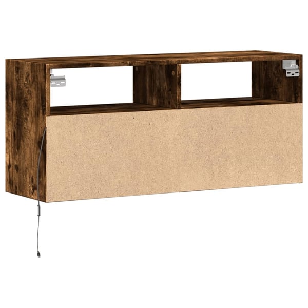 vidaXL Vegghengt TV-benk med LED røkt eik 100x31x45 cm