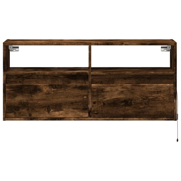 vidaXL Vegghengt TV-benk med LED røkt eik 100x31x45 cm