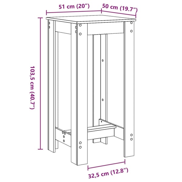 vidaXL Barbord artisan eik 51x50x103,5 cm konstruert tre