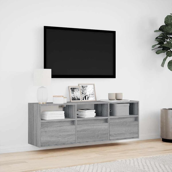 vidaXL Vegghengt TV-benk med LED grå sonoma 130x31x45 cm