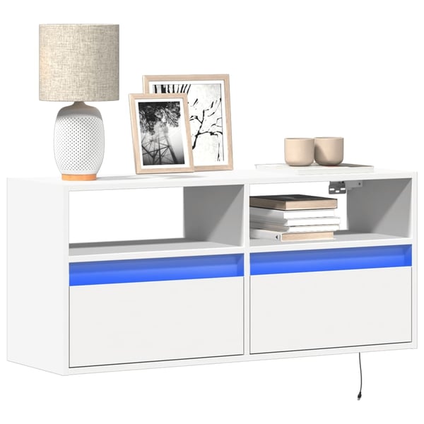 vidaXL Vegghengt TV-benk med LED hvit 100x31x45 cm