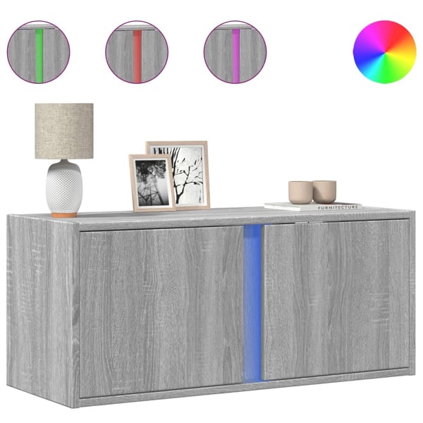 vidaXL Vegghengt TV-benk med LED grå sonoma 80x31x35 cm