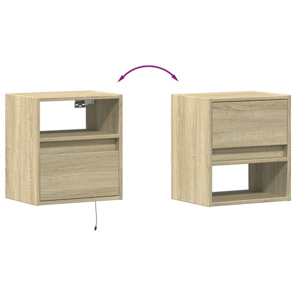 vidaXL væghængt tv-bord med LED-lys 41x31x45 cm sonoma-eg