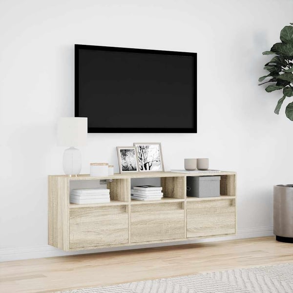 vidaXL Vegghengt TV-benk med LED sonoma eik 130x31x45 cm