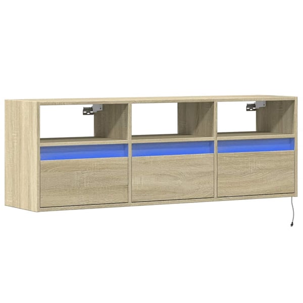 vidaXL Vegghengt TV-benk med LED sonoma eik 130x31x45 cm