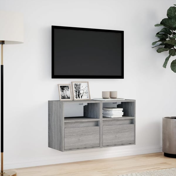 vidaXL Vegghengte TV-benker med LED 2 stk grå sonoma 41x31x45 cm