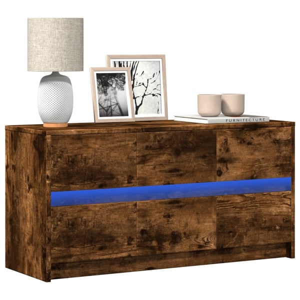 vidaXL TV-benk med LED røkt eik 100x34x50 cm konstruert tre