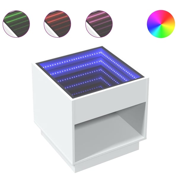 vidaXL sohvapöytä Infinity LED-valoilla valkoinen 50x50x50 cm