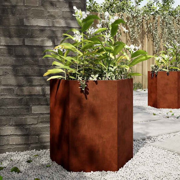 vidaXL Plantekasser 2 stk sekskantet 46x40x45 cm Forvitringsstål