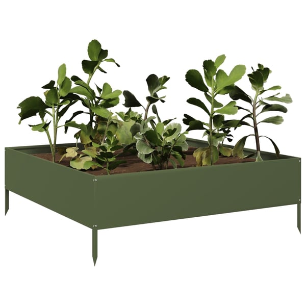 vidaXL Høybed olivengrønn 100x100x33,5 cm stål