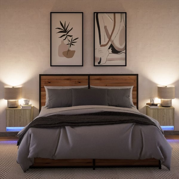 vidaXL Vegghengte nattbord med LED-lys 2 stk sonoma eik