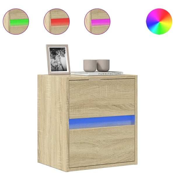 vidaXL væghængt tv-bord med LED-lys 41x31x45 cm sonoma-eg