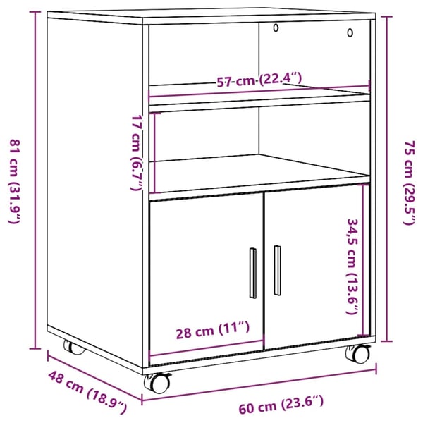 vidaXL Rulleskap røkt eik 60x48x81 cm konstruert tre
