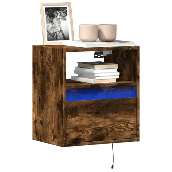 vidaXL Vegghengt TV-benker med LED-lys 2 stk røkt eik 41x31x45 cm