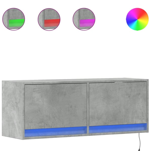 vidaXL Vegghengt TV-benk med LED-lys betonggrå 100x31x35 cm