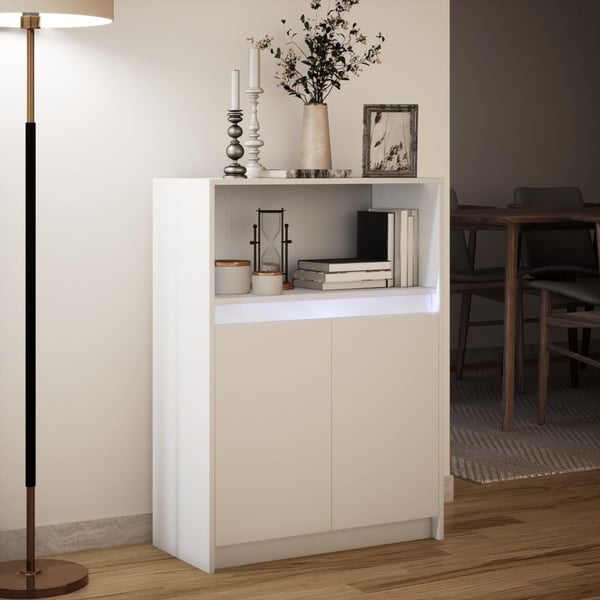 vidaXL Skjenk med LED hvit 72x34x100 cm konstruert tre