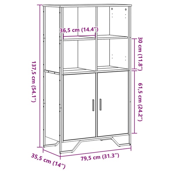 vidaXL Highboard brun eik 79,5x35,5x137,5 cm konstruert tre