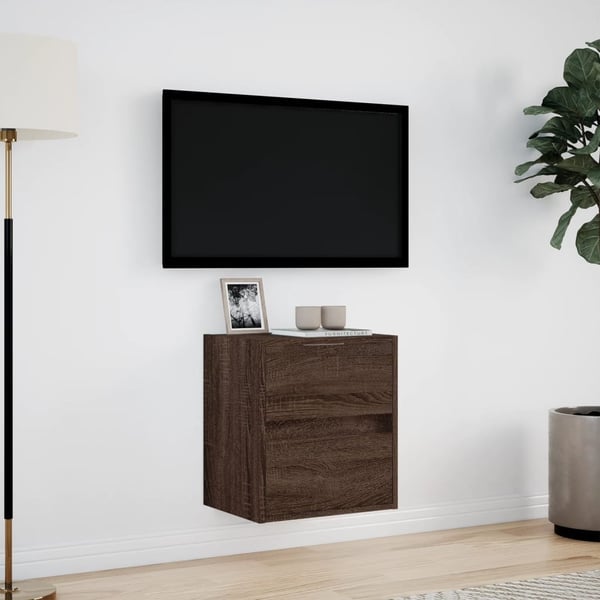 vidaXL væghængt tv-bord med LED-lys 41x31x45 cm brun egetræsfarve