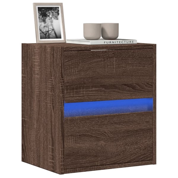 vidaXL væghængt tv-bord med LED-lys 41x31x45 cm brun egetræsfarve