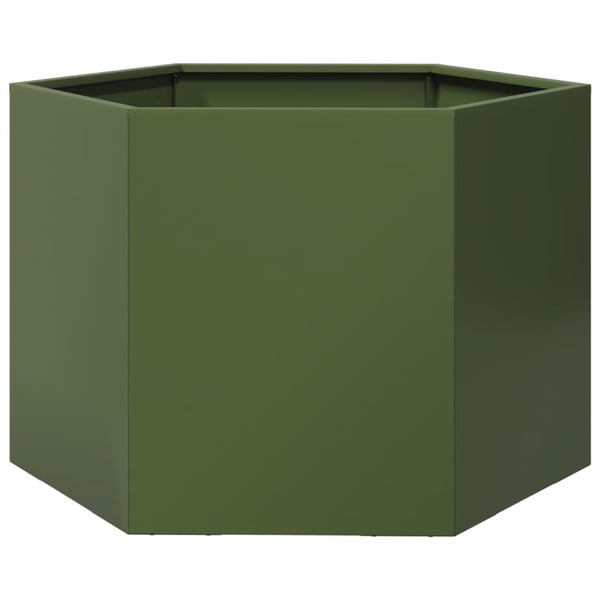vidaXL Plantekasse olivengrønn sekskantet 69x60x45 cm stål