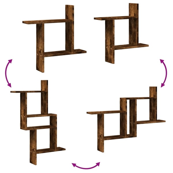 vidaXL Vegghyller 2 stk røkt eik 50x12x50 cm konstruert tre
