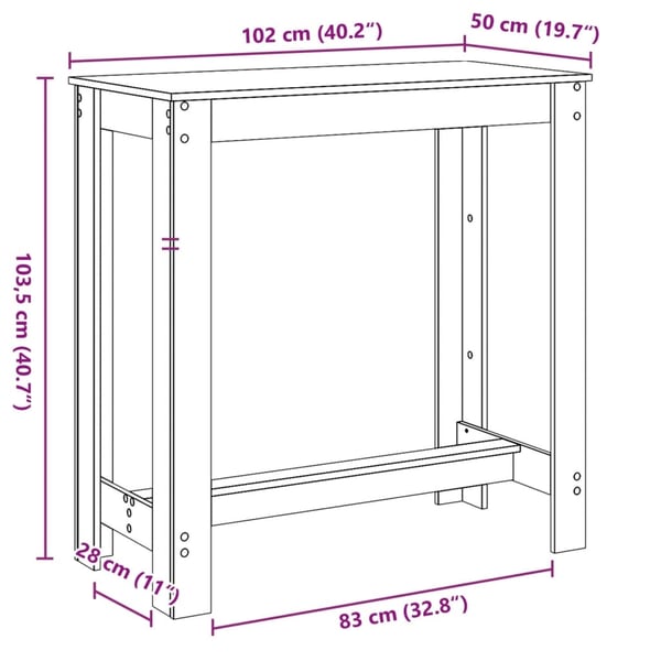 vidaXL Barbord betonggrå 102x50x103,5 cm konstruert tre