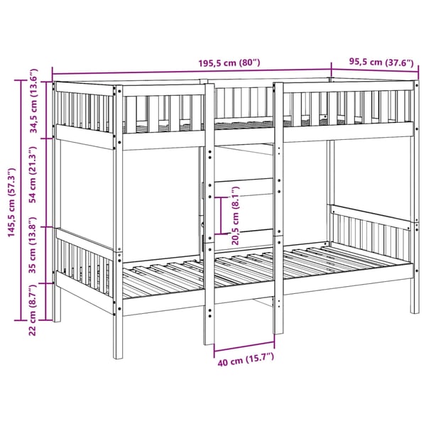 vidaXL køjeseng 90x190 cm massivt fyrretræ voksbrun