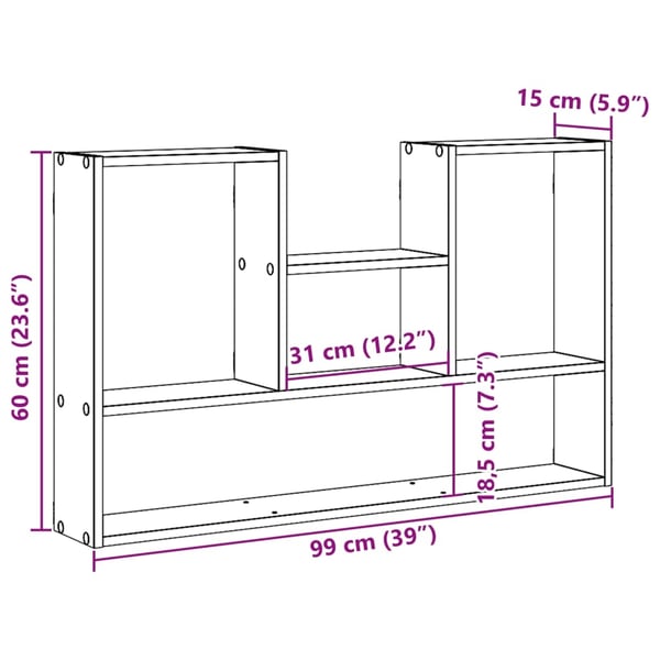 vidaXL Vegghylle sonoma eik 99x15x60 cm konstruert tre