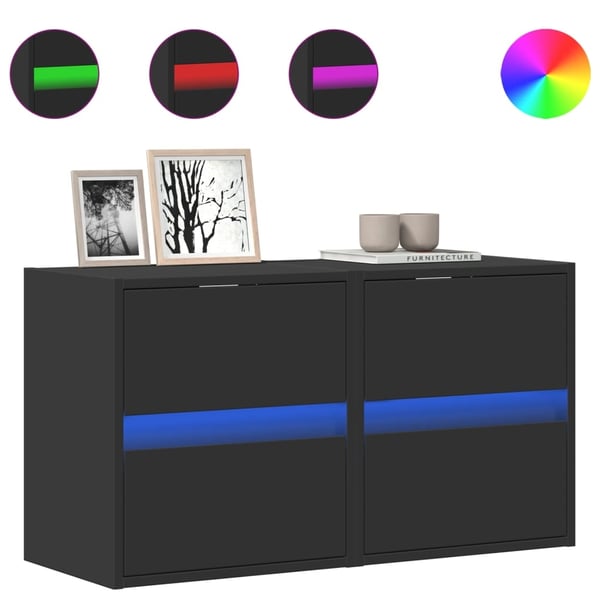 vidaXL TV-seinäkaapit LED-valoilla 2 kpl musta 41x31x45 cm