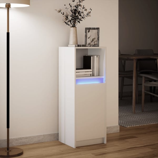 vidaXL Skjenk med LED hvit 38x34x100 cm konstruert tre