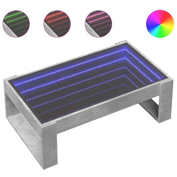 vidaXL sofabord med Infinity LED-lys 90x53x30 cm betongrå