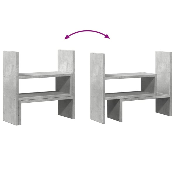 vidaXL Justerbar skrivebordshylle betonggrå 40x17x41 cm konstruert tre