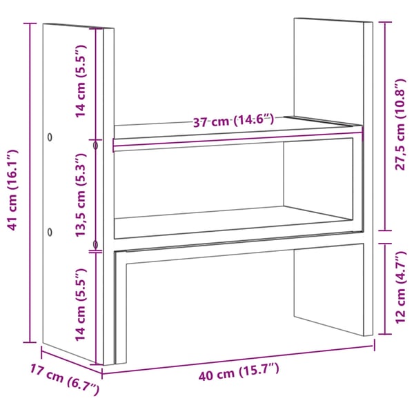 vidaXL Justerbar skrivebordshylle grå sonoma 40x17x41cm konstruert tre