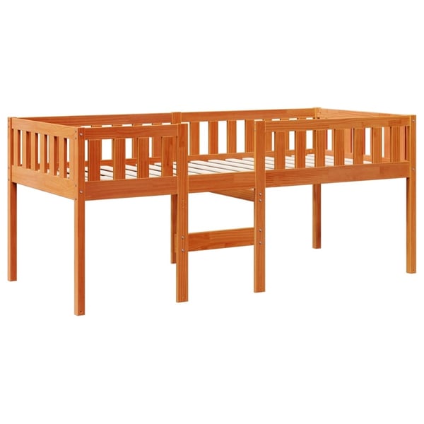 vidaXL Barneseng med madrass voksbrun 90x200 cm heltre furu