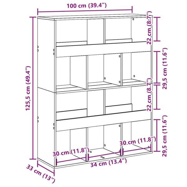 vidaXL Romdeler grå sonoma 100x33x125,5 cm konstruert tre