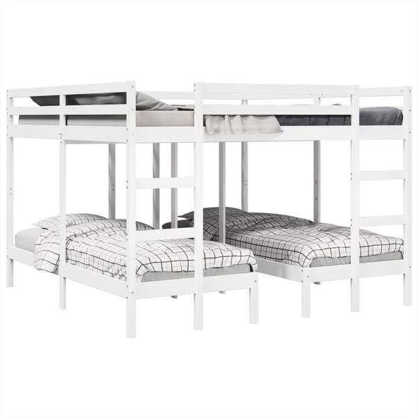 vidaXL tredobbelt køjeseng 200x200/80x200 cm massivt fyrretræ hvid