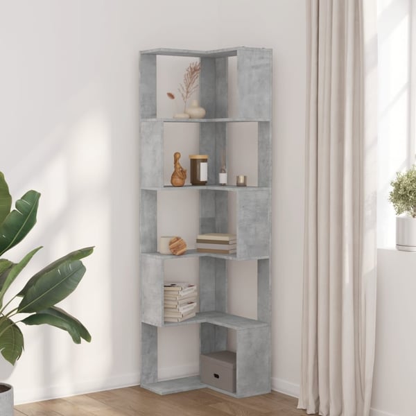 vidaXL Bokhylle hjørne 5 etasjer betonggrå 50x50x179cm konstruert tre