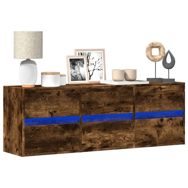 vidaXL Vegghengt TV-benk med LED røkt eik 130x31x45 cm