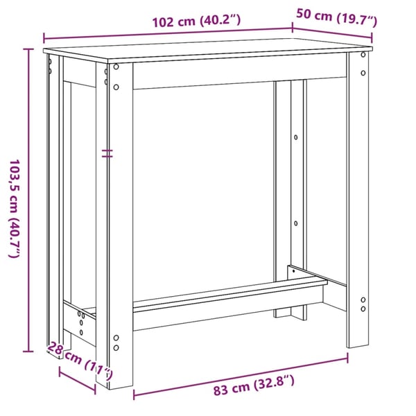 vidaXL Barbord røkt eik 102x50x103,5 cm konstruert tre