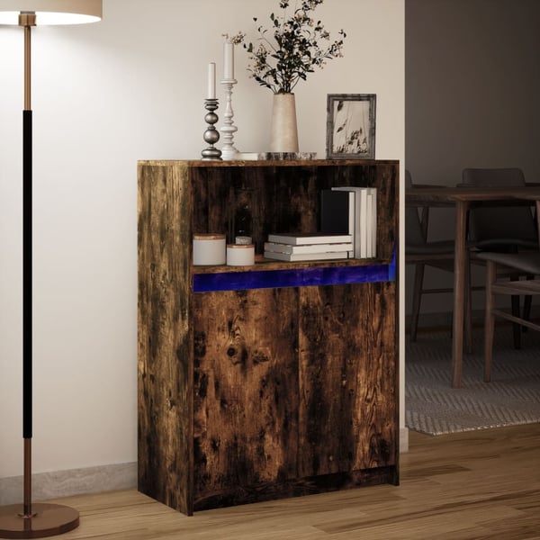 vidaXL Skjenk med LED røkt eik 72x34x100 cm konstruert tre