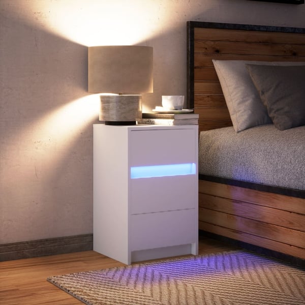 vidaXL sengebord med LED-lys konstrueret træ hvid