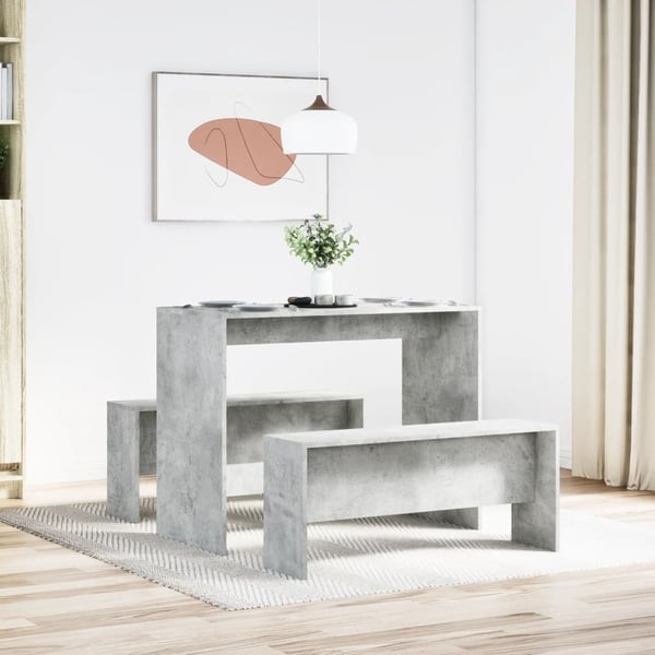 vidaXL Sett med spisebord og benker 3 deler betonggrå konstruert tre