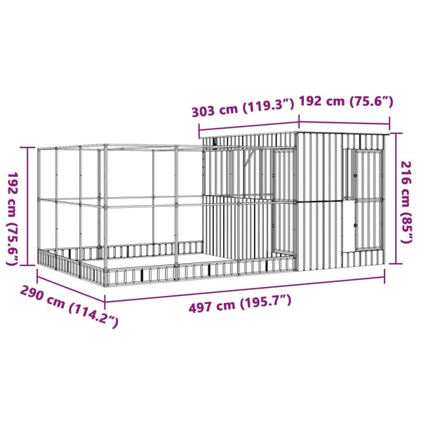vidaXL Voliere med forlengelse sølv 497x303x216 cm stål
